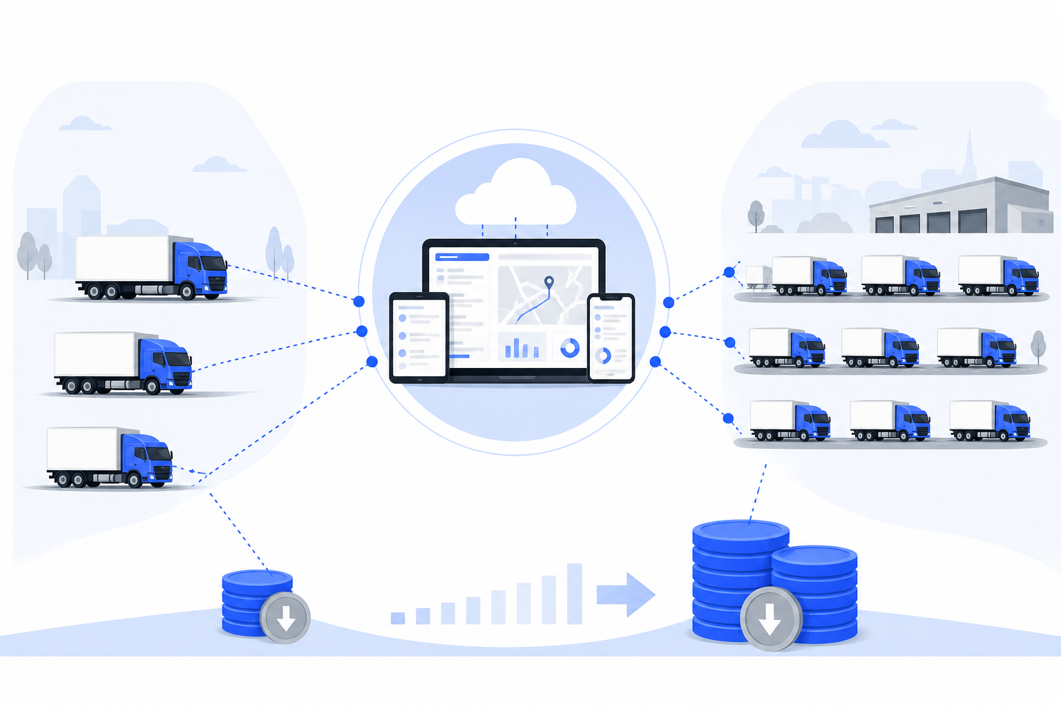 Same Lorryto company plan from a small office to a busy fleet operation