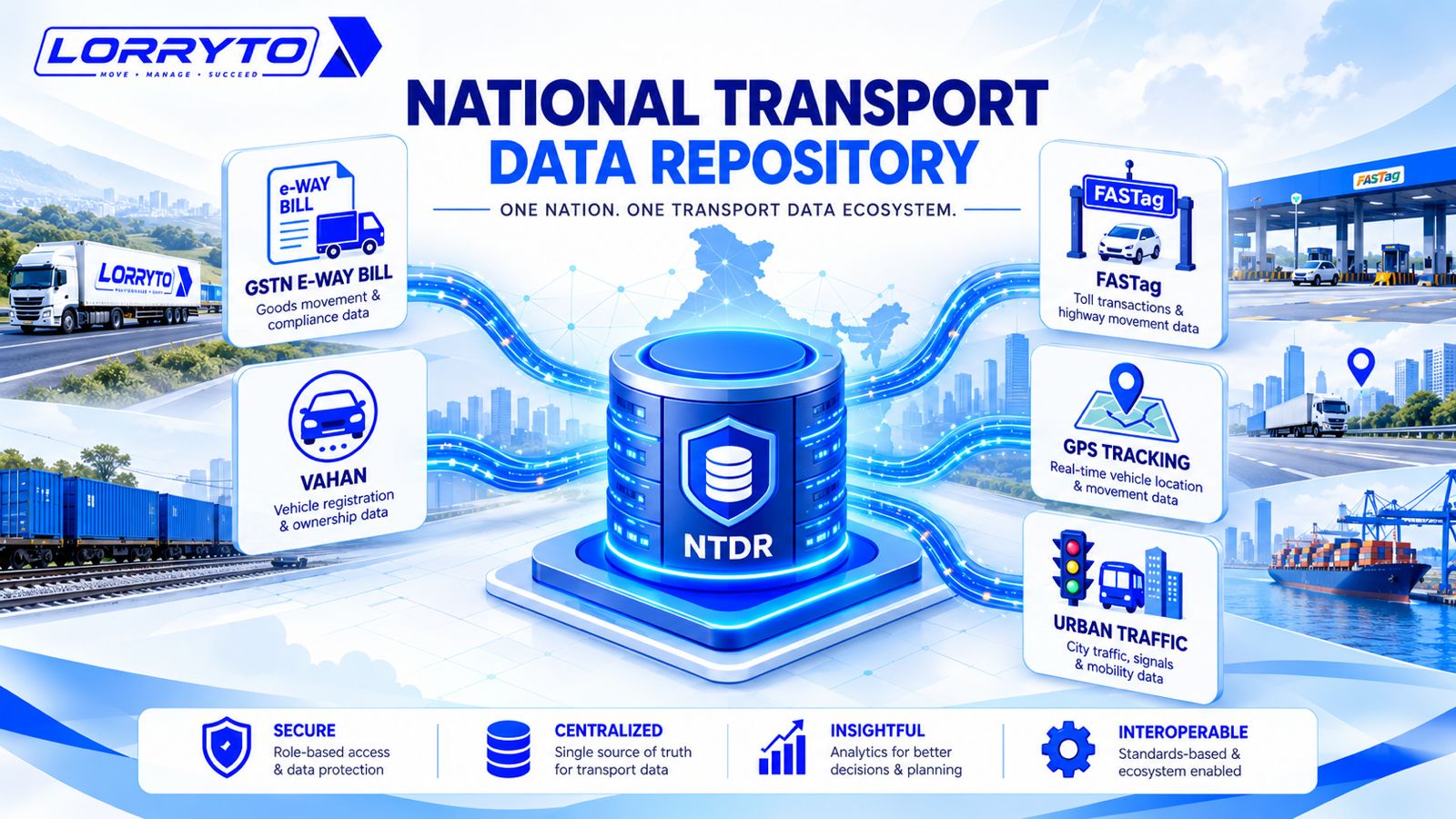 National Transport Data Repository integrating e-way bills, FASTag, VAHAN, GPS and traffic data