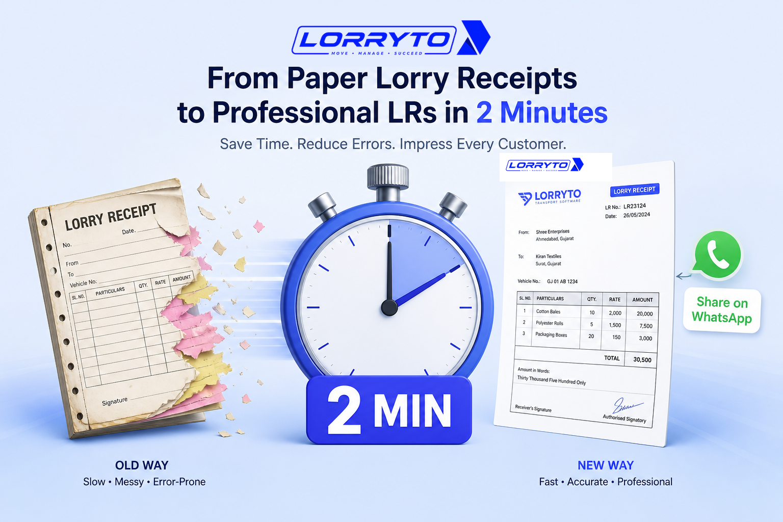Generate a professional Lorry Receipt in 2 minutes — from carbon paper to fast digital LR