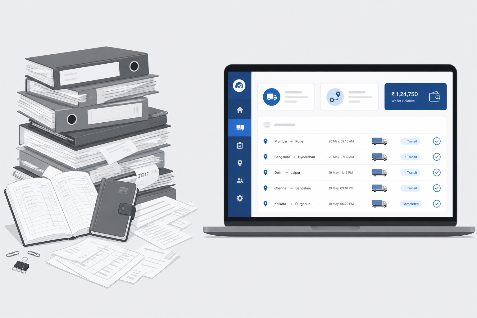 From stacked registers and diaries to a digital transport ops dashboard