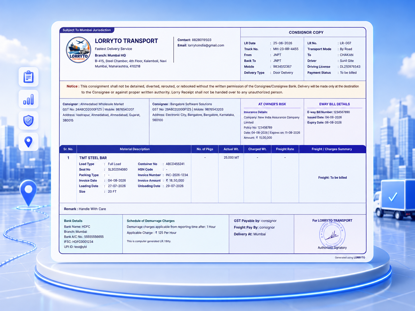 Digital Lorry Receipt (LR-007) for Smart LR and trip management